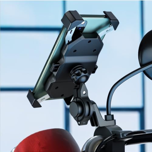 Motorcycle Phone Holder, 360° Rotatable Anti Vibration Bike Phone Mount, Universal Fit 22-32mm Handlebars for Motorcycle Scooter Electric Bike ATV, Fits 4.7-7.2 Inch Smartphones, No Charging Function