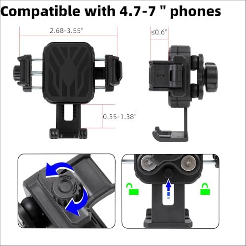 Aluminum Bicycle & Motorcycle Handlebar Phone Holder Mount – Vibration Dampener | Camera Friendly | 1-Second Lock & Release | 360° Rotation, for iPhone 17 16 15 14 Pro Max, 4.7-7" Smartphones