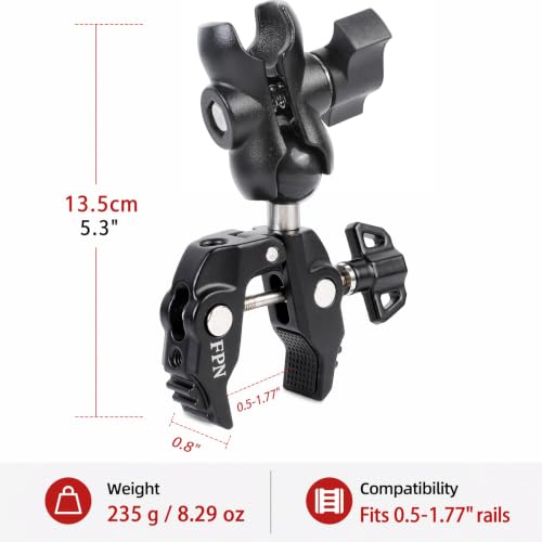 Aluminum 1" Ball Clamp Mount Base with Short Double Socket Arm, Fits Handlebar Rails 0.5 to 1.77" in Dia, Compatible with RAM Mounts and Motorcycle/Bike Phone Holder - style: 1" Ball Clamp with Double Socket Arm