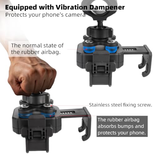 Aluminum Bicycle & Motorcycle Handlebar Phone Holder Mount – Vibration Dampener | Camera Friendly | 1-Second Lock & Release | 360° Rotation, for iPhone 17 16 15 14 Pro Max, 4.7-7" Smartphones