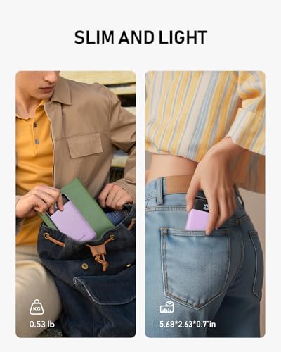 charmast Portable Charger Built-in Cables, 10000mAh Slim Power Bank Pocket - color: Purple