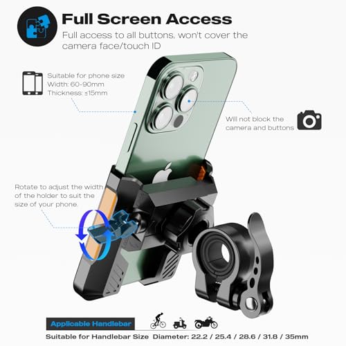 New Upgraded Bike Phone Mount Holder Two Connectors Quickly Lock and Release,360°Rotatable Bicycle Motorcycle Scooter Accessories Handlebar Phone Clip for 4.0"-7.0" Smartphone (Orange)