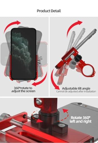 GUB P30 Aluminum Bike Phone Holder for 3.5" to 7.5" Device Bicycle Phone Stand Scooter Moto Mount Support Handlebar Clips - color: Red