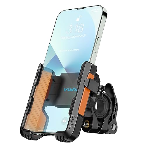 New Upgraded Bike Phone Mount Holder Two Connectors Quickly Lock and Release,360°Rotatable Bicycle Motorcycle Scooter Accessories Handlebar Phone Clip for 4.0"-7.0" Smartphone (Orange)