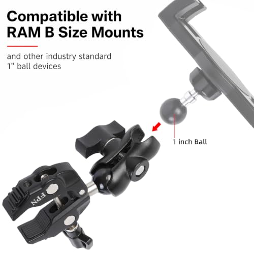 Aluminum 1" Ball Clamp Mount Base with Short Double Socket Arm, Fits Handlebar Rails 0.5 to 1.77" in Dia, Compatible with RAM Mounts and Motorcycle/Bike Phone Holder - style: 1" Ball Clamp with Double Socket Arm