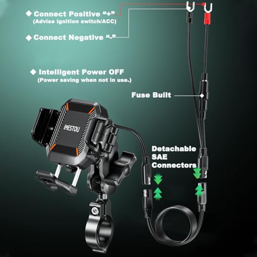 iMESTOU Motorcycle Wireless USB C Phone Mount Anti-Vibration
