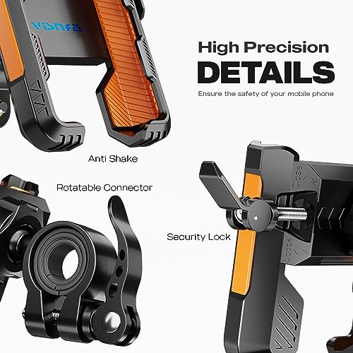 New Upgraded Bike Phone Mount Holder Two Connectors Quickly Lock and Release,360°Rotatable Bicycle Motorcycle Scooter Accessories Handlebar Phone Clip for 4.0"-7.0" Smartphone (Orange)