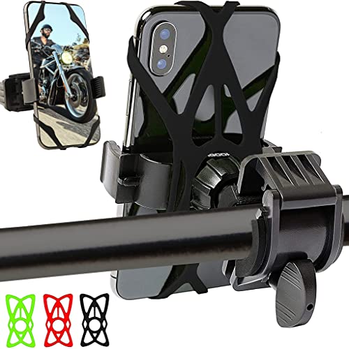 Bike & Motorcycle Phone Mount - GPS Cell Phone Holder for Bicycle Handlebar - Easy to Install Bike Accessories Fits iPhone, Galaxy, Android - Stocking Stuffers - 3 Bands (Black, Red, Green)