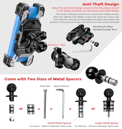 VAZESWIN Motorcycle Fork Stem Phone Mount with Vibration Dampener, 1s Lock