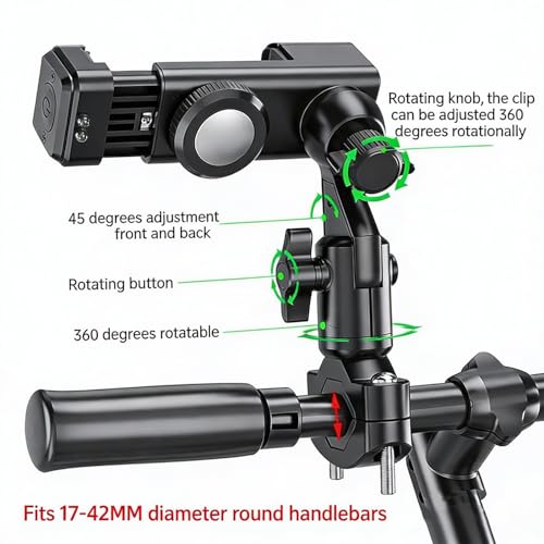 Temvue Bike Phone Mount with Compass, 1080° Rotation, Universal Handlebar Phone Holder, Shockproof and Secure Motorcycle Phone Mount, Compatible with All Smartphones.