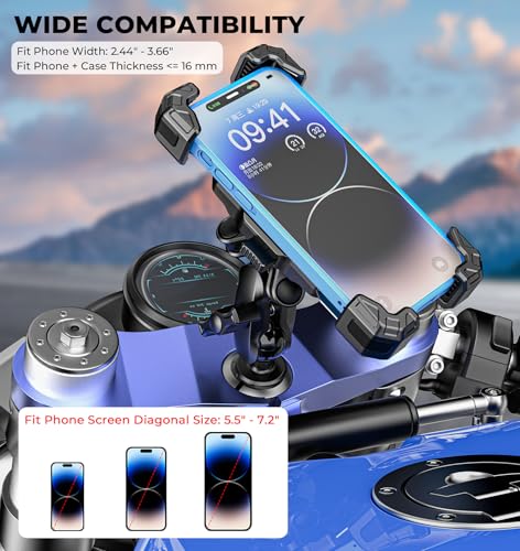 VAZESWIN Motorcycle Fork Stem Phone Mount with Vibration Dampener, 1s Lock