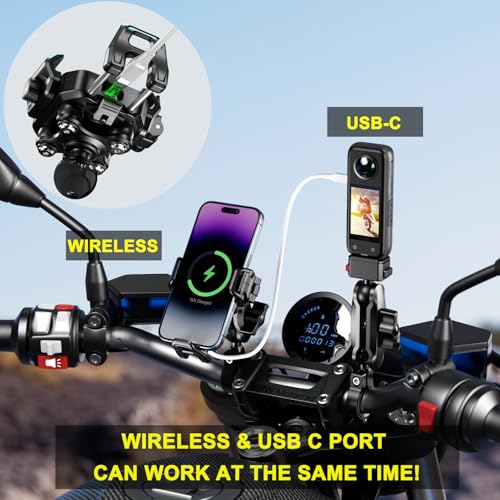 iMESTOU Motorcycle Wireless USB C Phone Mount Anti-Vibration