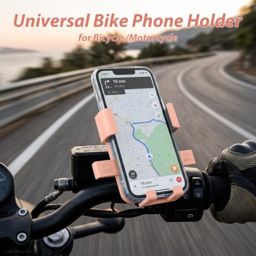 Motorcycle Phone Mount, One-Hand Use & One-Touch Auto Lock | 360° Rotating Anti-Vibration Phone Holder for Bike | Fits 20-32mm Handlebars & 4.7-7.2" Smartphones for Bicycle, Ebike & Scooter - Pink