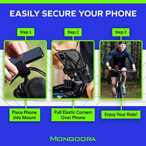 Bike & Motorcycle Phone Mount - GPS Cell Phone Holder for Bicycle Handlebar - Easy to Install Bike Accessories Fits iPhone, Galaxy, Android - Stocking Stuffers - 3 Bands (Black, Red, Green)