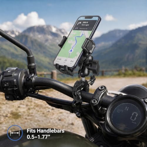 Aluminum 1" Ball Clamp Mount Base with Short Double Socket Arm, Fits Handlebar Rails 0.5 to 1.77" in Dia, Compatible with RAM Mounts and Motorcycle/Bike Phone Holder - style: 1" Ball Clamp with Double Socket Arm