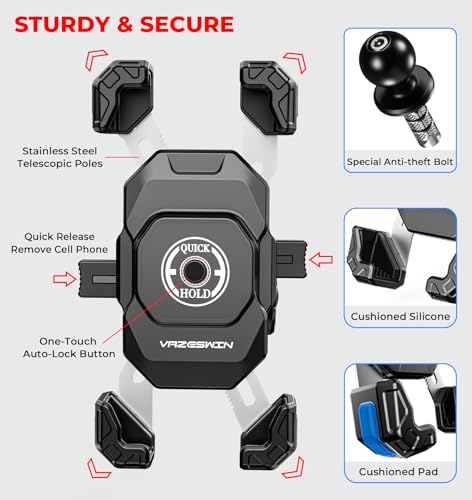 VAZESWIN Motorcycle Fork Stem Phone Mount with Vibration Dampener, 1s Lock