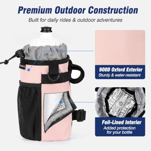 MoKo Bike Water Bottle Holder, Handlebar Cup Holder, Fits 12-30 oz Bottles - color: Pink