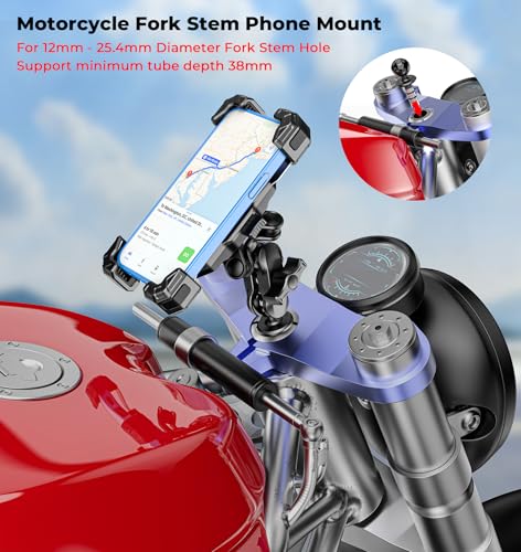 VAZESWIN Motorcycle Fork Stem Phone Mount with Vibration Dampener, 1s Lock