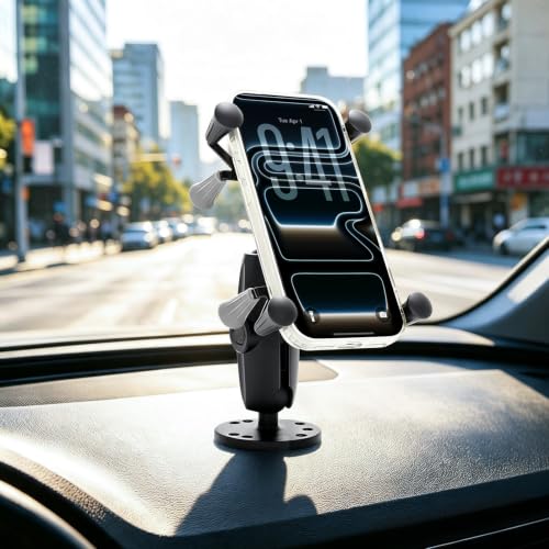 Strg Phone Mount with 7 Holes Drill-Down Round Base and Aluminum Socket Arm - size: Aluminum Alloy Round Base