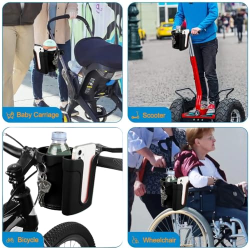 Bike Cup Holder & Phone Mount, 3‑in‑1 Universal Drink Bottle Mount - color: black