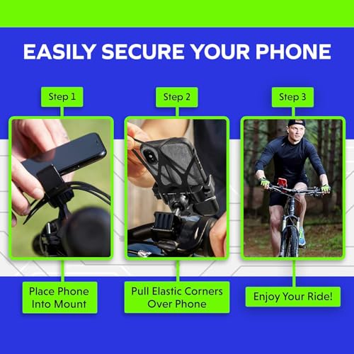 Bike Phone Holder Handlebar - Double Metal Bolt Secure Bike Phone Mount with a Durable Silicone Bands - 360° Rotation Bicycle Accessories for iPhone 17 16 15 Pro Max, Galaxy, GPS - Green
