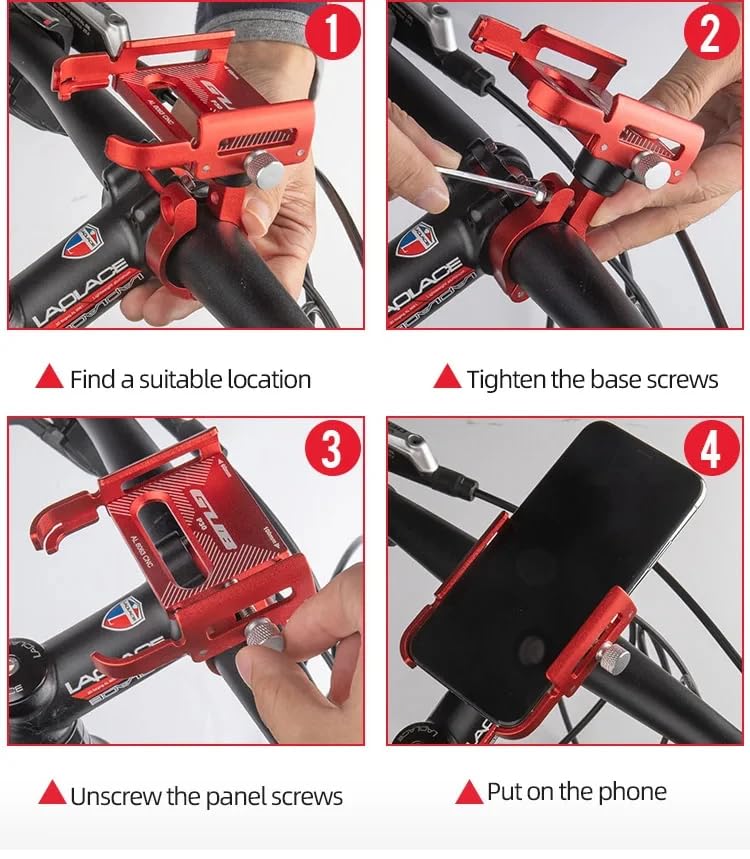 GUB P30 Aluminum Bike Phone Holder for 3.5" to 7.5" Device Bicycle Phone Stand Scooter Moto Mount Support Handlebar Clips - color: Red