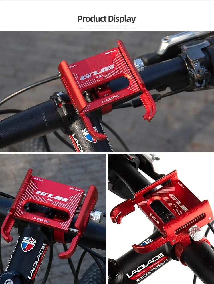 GUB P30 Aluminum Bike Phone Holder for 3.5" to 7.5" Device Bicycle Phone Stand Scooter Moto Mount Support Handlebar Clips - color: Red