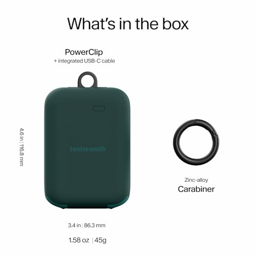 Twelve South PowerClip Mini Charger with Built-in USB-C Cable, 2000mAh - color: Teal
