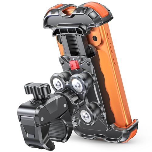Zewdov 2026 Anti-Shake Motorcycle Phone Mount Holder with Vibration Dampener & Quick Install Clamp, Strong Grip & Anti-Drop Bike Phone Holder for Bicycle/ATV/Scooter, Fits for iPhone/Samsung 4.7-6.8" - color: Orange