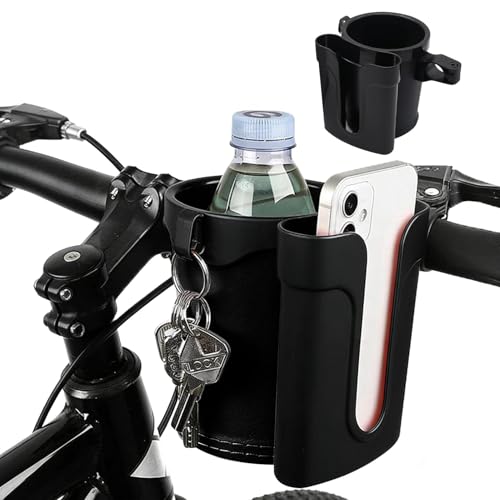 Bike Cup Holder & Phone Mount, 3‑in‑1 Universal Drink Bottle Mount - color: black