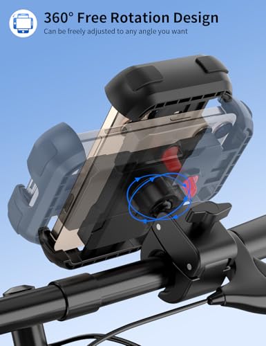 Bike Phone Holder, Motorcycle Phone Mount, [Camera Friendly] [Quick Install] [Double Locked] Handlebar Clip for Scooter, Cell Phone Clamp for iPhone 17 16 15 Pro Max/14/13, Galaxy and More
