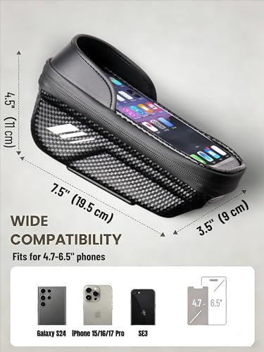 Bike Frame Bag Waterproof, 3D EVA Hard Shell Bike Phone Holder with Sun Visor, Universal Bicycle Top Tube Bag Cycling Pouch for 4.7-7" Phones - Anti-Rubbing Design & Frame-Friendly Mount