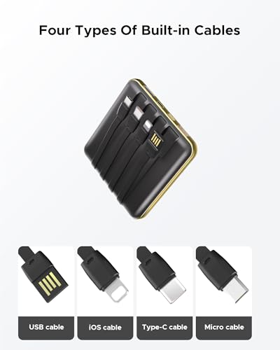 10000mAh Portable Charger, Built-in Cable Power Bank,