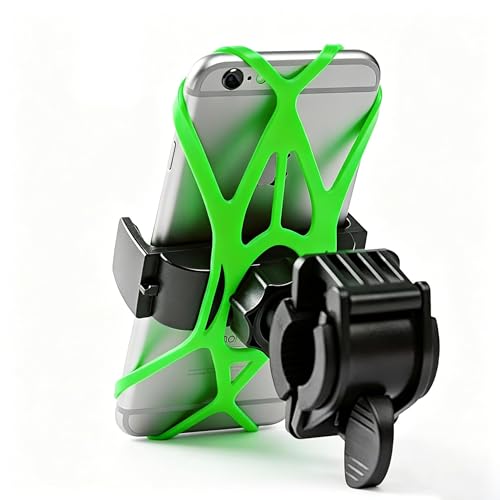Bike Phone Holder Handlebar - Double Metal Bolt Secure Bike Phone Mount with a Durable Silicone Bands - 360° Rotation Bicycle Accessories for iPhone 17 16 15 Pro Max, Galaxy, GPS - Green