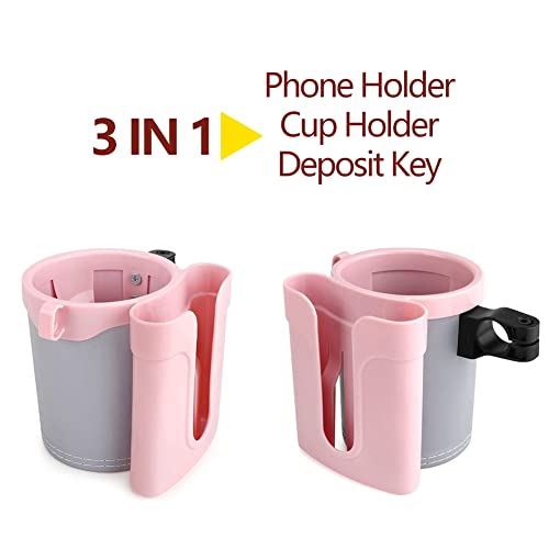Bike Cup Holder & Phone Mount, 3‑in‑1 Universal Drink Bottle Mount - color: Pink