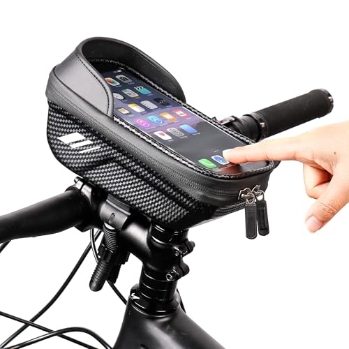 Bike Frame Bag Waterproof, 3D EVA Hard Shell Bike Phone Holder with Sun Visor, Universal Bicycle Top Tube Bag Cycling Pouch for 4.7-7" Phones - Anti-Rubbing Design & Frame-Friendly Mount