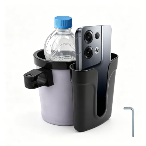 Bike Cup Holder, Motorbike Handlebar Drink Bottle Cage with Cell Phone & Key Holders, Universal Water Bottle Cage Beverage Holder for Most Motorcycles Scooters Bikes (Black & Gray) - color: Black & Gray