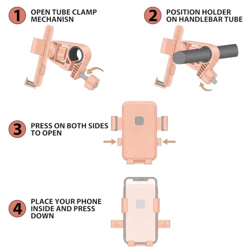 Motorcycle Phone Mount, One-Hand Use & One-Touch Auto Lock | 360° Rotating Anti-Vibration Phone Holder for Bike | Fits 20-32mm Handlebars & 4.7-7.2" Smartphones for Bicycle, Ebike & Scooter - Pink