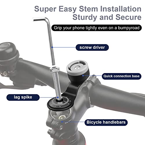WALLFID Bike Phone Mount for Stem Mounting 4.7"-7.2" Cell Phones, Aluminum Alloy Strong Ultra Light Phone Mount for Bicycle, Designed for Road Bicycle Accessories - Cycling Gift