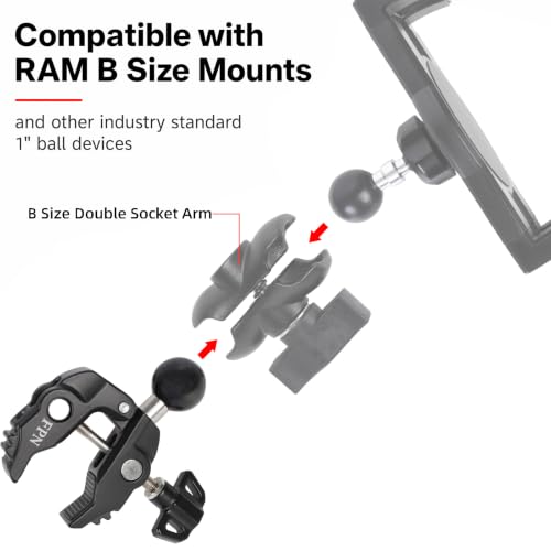 Aluminum Alloy Handlebar Clamp Mount with 1" Rubber Ball for 0.5-1.77 inch Rails, Compatible with RAM Mounts B Size Double Socket Arm, for Motorcycle, Bike, ATV - style: 1" Ball Clamp