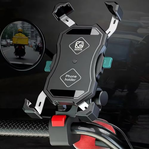 Motorcycle Phone Holder, 360° Rotatable Anti Vibration Bike Phone Mount, Universal Fit 22-32mm Handlebars for Motorcycle Scooter Electric Bike ATV, Fits 4.7-7.2 Inch Smartphones, No Charging Function