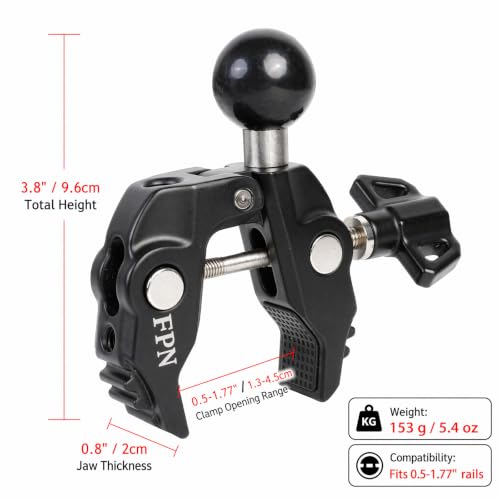 Aluminum Alloy Handlebar Clamp Mount with 1" Rubber Ball for 0.5-1.77 inch Rails, Compatible with RAM Mounts B Size Double Socket Arm, for Motorcycle, Bike, ATV - style: 1" Ball Clamp