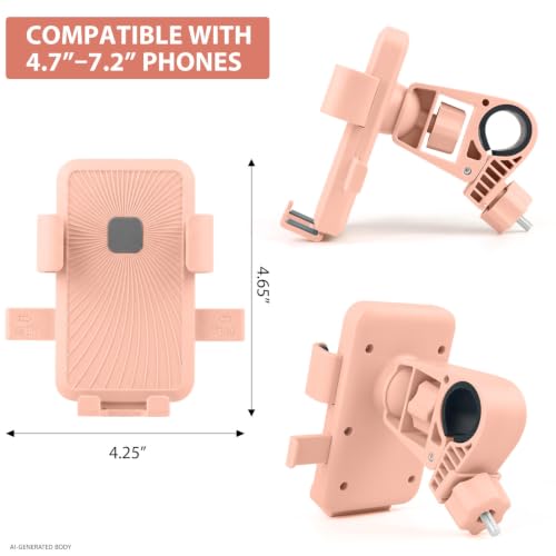 Motorcycle Phone Mount, One-Hand Use & One-Touch Auto Lock | 360° Rotating Anti-Vibration Phone Holder for Bike | Fits 20-32mm Handlebars & 4.7-7.2" Smartphones for Bicycle, Ebike & Scooter - Pink