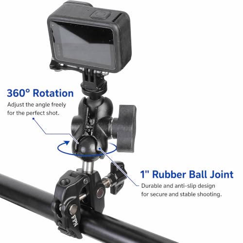 Aluminum Alloy Handlebar Clamp Mount with 1" Rubber Ball for 0.5-1.77 inch Rails, Compatible with RAM Mounts B Size Double Socket Arm, for Motorcycle, Bike, ATV - style: 1" Ball Clamp