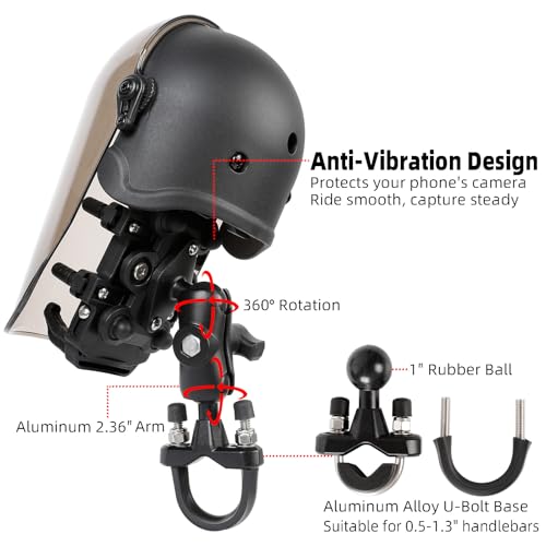 Motorcycle Phone Mount with Vibration Dampener, Waterproof, Sunproof, Aluminum Alloy Handlebar Mounting Base, One-Handed Operation Motorcycle Universal Phone Holder for 4.7"-7.2" Smartphones