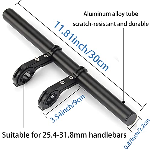 Bike Bicycle Double Handlebar Extender Extension,11.8"(30 cm) Aluminum alloy Super Long Bracket Accessories，For Bike Mounts,Extender Bars, Headlights,Light Lamp,Phone Mount,For 31.8mm/25.4mm caliber