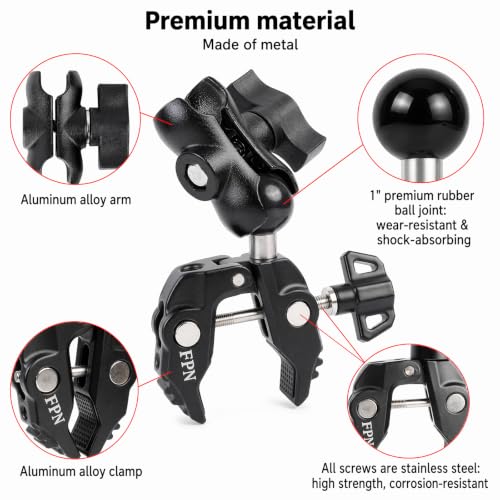 Aluminum 1" Ball Clamp Mount Base with Short Double Socket Arm, Fits Handlebar Rails 0.5 to 1.77" in Dia, Compatible with RAM Mounts and Motorcycle/Bike Phone Holder - style: 1" Ball Clamp with Double Socket Arm