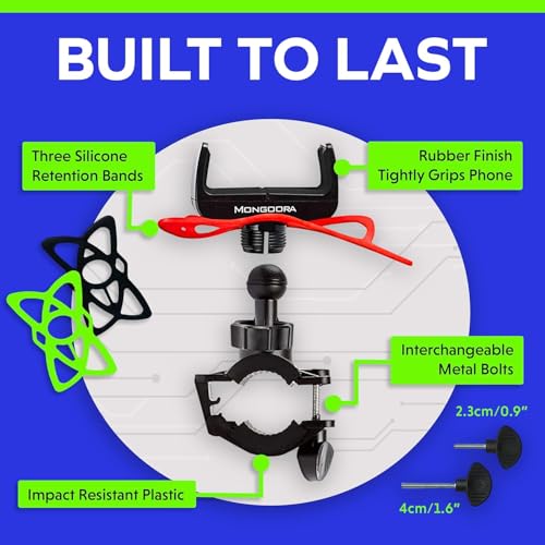 Bike Phone Holder Handlebar - Double Metal Bolt Secure Bike Phone Mount with a Durable Silicone Bands - 360° Rotation Bicycle Accessories for iPhone 17 16 15 Pro Max, Galaxy, GPS - Green