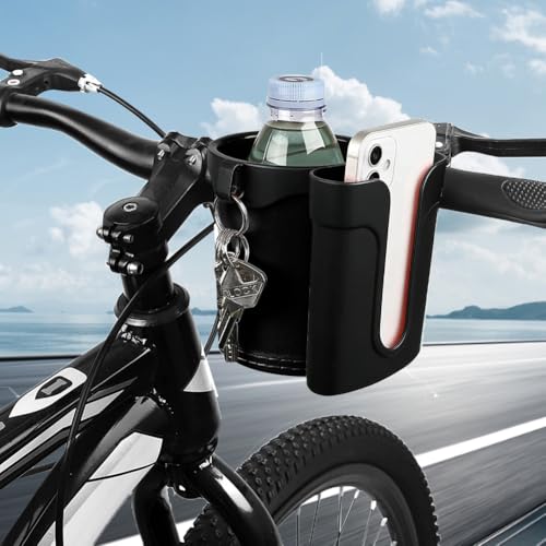Bike Cup Holder & Phone Mount, 3‑in‑1 Universal Drink Bottle Mount - color: black