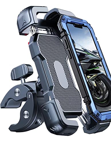 Bovemanx Motorcycle Phone Mount Holder, [150mph Wind Anti-Shake][7.2inch Big Phone Friendly] Bike Phone Holder, Motorcycle Handlebar Cell Phone Clamp, Compatible with iPhone 16 Pro Max, Black